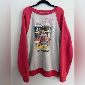 Junk Food Blast Off Missile Command Retro Raglan Sweatshirt Gray Red M Gamer